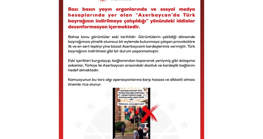 Türkiyə Prezident Administrasiyası Azərbaycanda bayrağın endirilməsi ilə bağlı iddiaları təkzib edib