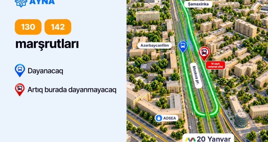 

&ldquo;20 Yanvar&rdquo; metrostansiyası və &ldquo;Şamaxinka&rdquo; aralığındakı dayanacaqdan daha 4 marşrut çıxarılır
